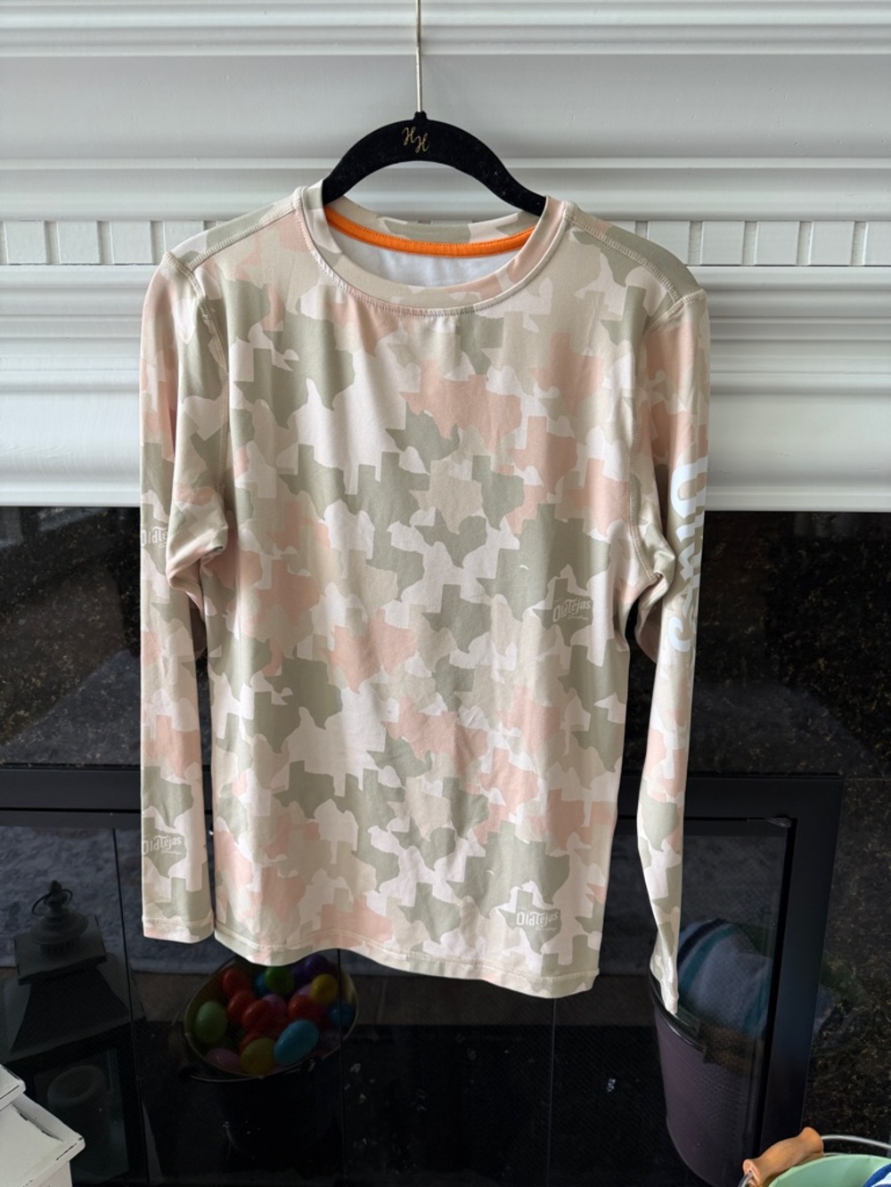 Long-Sleeve Kids Camo Tee in Soft Pink & Khaki